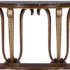 Casa Padrino Luxus Barock Konsole Braun / Gold / Schwarz 145 x 42 x H. 90 cm - Mahagoni Konsolentisch mit dekorativen handgeschnitzten Federn und Marmorplatte - Edle Möbel im Barockstil