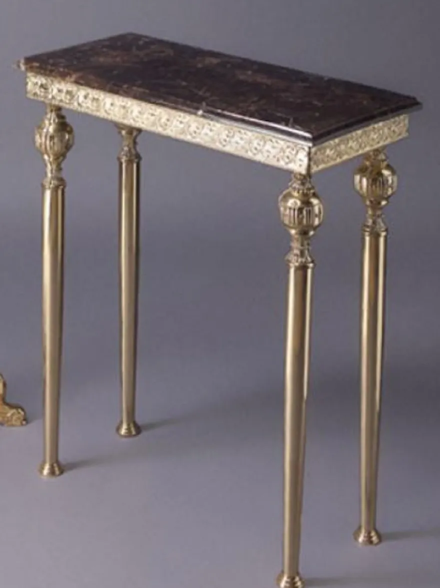 Casa Padrino Luxus Barock Konsole Gold / Schwarz 64 x 31 x H. 80 cm - Edler Messing Konsolentisch mit Marmorplatte - Barock Möbel