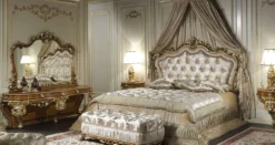 Casa Padrino Luxus Barock Konsole mit Spiegel Braun / Gold / Silber - Prunkvoller handgefertigter Schminktisch mit Wandspiegel - Hotel Möbel - Schloss Möbel - Luxus Qualität - Made in Italy
