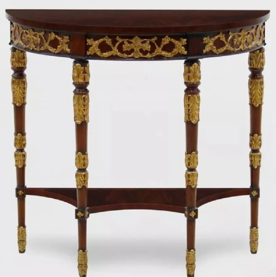 Casa Padrino Luxus Barock Konsole Dunkelbraun / Gold 90 x 35 x H. 86 cm - Handgefertigter Massivholz Konsolentisch - Luxus Wohnzimmer Möbel im Barockstil - Barock Möbel - Barock Einrichtung