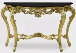Casa Padrino Luxus Barock Konsole Gold / Schwarz - Handgefertigter Massivholz Konsolentisch mit Marmorplatte - Luxus Wohnzimmer Möbel im Barockstil - Barock Möbel - Barock Einrichtung