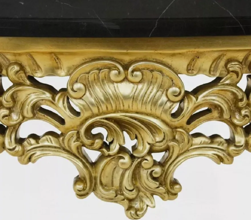 Casa Padrino Luxus Barock Konsole Gold / Schwarz - Handgefertigter Massivholz Konsolentisch mit Marmorplatte - Luxus Wohnzimmer Möbel im Barockstil - Barock Möbel - Barock Einrichtung