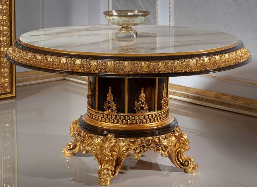 Casa Padrino Luxus Barock Konferenztisch Weiß / Dunkelbraun / Gold - Prunkvoller Massivholz Büro Tisch im Barockstil - Barock Büro Möbel - Edel & Prunkvoll