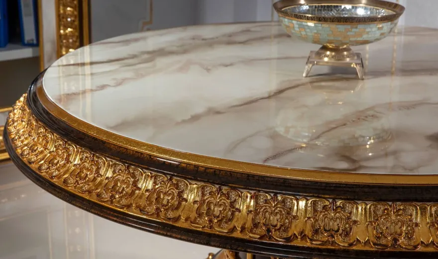 Casa Padrino Luxus Barock Konferenztisch Weiß / Dunkelbraun / Gold - Prunkvoller Massivholz Büro Tisch im Barockstil - Barock Büro Möbel - Edel & Prunkvoll