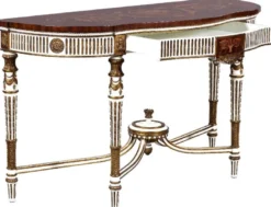 Casa Padrino Luxus Barock Konsole Weiß / Braun / Gold - Handgefertigter Massivholz Konsolentisch mit Schublade - Luxus Wohnzimmer Möbel im Barockstil - Barock Möbel - Barock Einrichtung