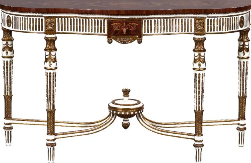 Casa Padrino Luxus Barock Konsole Weiß / Braun / Gold - Handgefertigter Massivholz Konsolentisch mit Schublade - Luxus Wohnzimmer Möbel im Barockstil - Barock Möbel - Barock Einrichtung