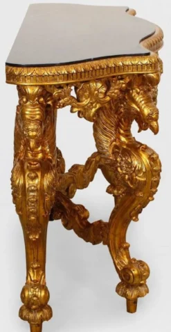 Casa Padrino Luxus Barock Konsole Gold / Schwarz - Handgefertigter Massivholz Konsolentisch mit edlen Verzierungen und Marmorplatte - Barock Möbel
