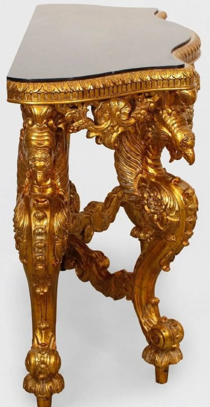 Casa Padrino Luxus Barock Konsole Gold / Schwarz - Handgefertigter Massivholz Konsolentisch mit edlen Verzierungen und Marmorplatte - Barock Möbel