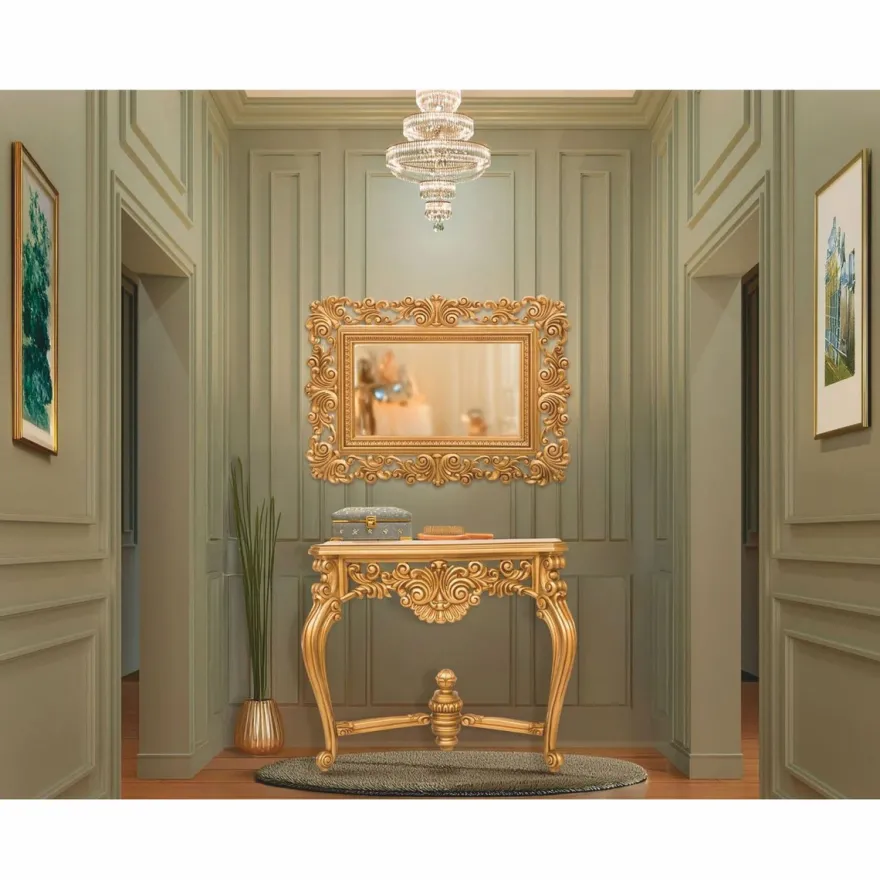 Casa Padrino Luxus Barock Konsole mit Wandspiegel Gold - Prunkvolle Barock Möbel