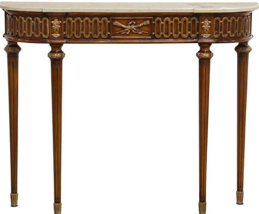 Casa Padrino Luxus Barock Konsole Braun / Gold / Cremefarben - Handgefertigter Massivholz Konsolentisch mit edlen Verzierungen und Marmorplatte - Barock Möbel