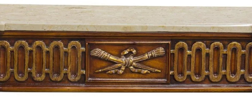 Casa Padrino Luxus Barock Konsole Braun / Gold / Cremefarben - Handgefertigter Massivholz Konsolentisch mit edlen Verzierungen und Marmorplatte - Barock Möbel