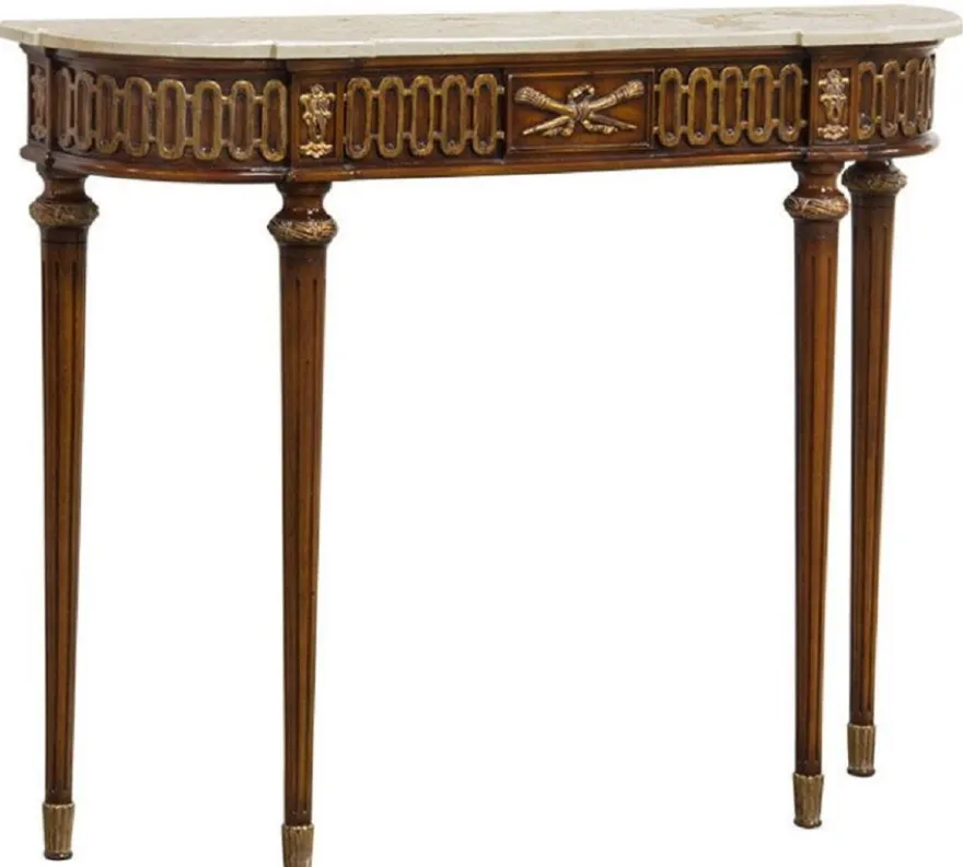Casa Padrino Luxus Barock Konsole Braun / Gold / Cremefarben - Handgefertigter Massivholz Konsolentisch mit edlen Verzierungen und Marmorplatte - Barock Möbel