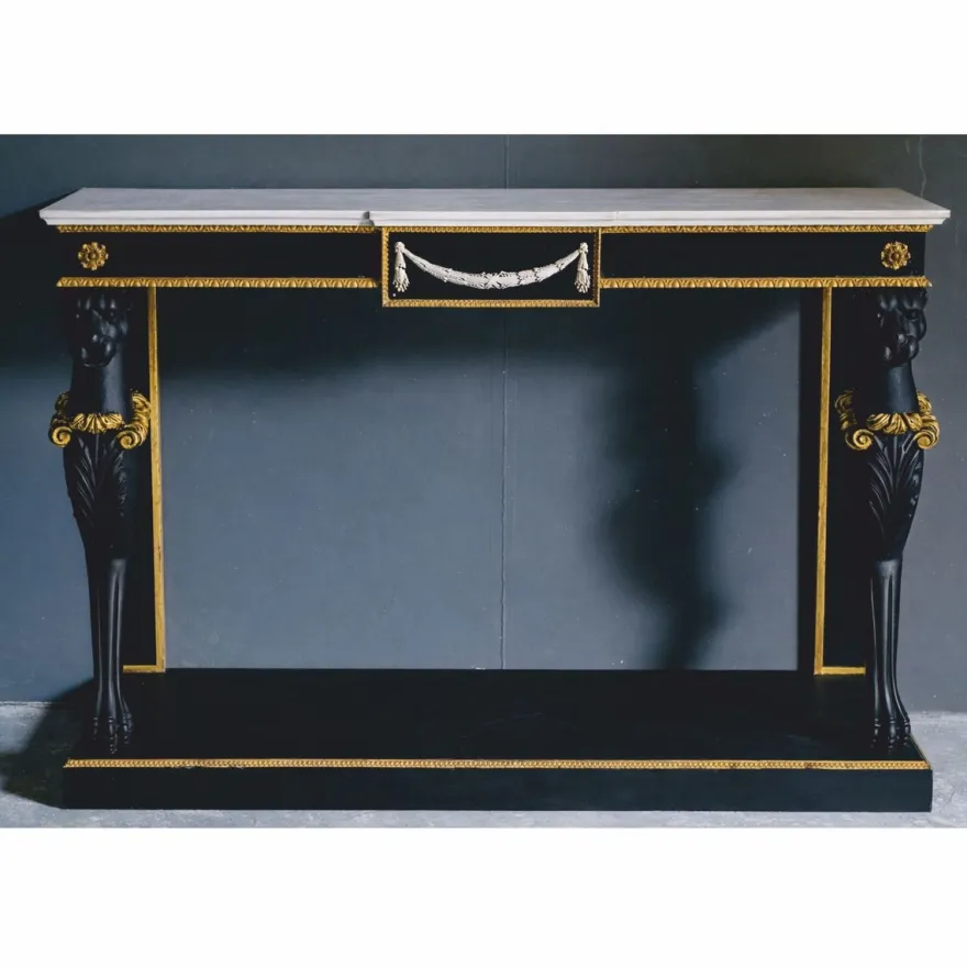 Casa Padrino Luxus Barock Konsole Schwarz / Gold / Weiß 144 cm - Barock Möbel - Made in Italy