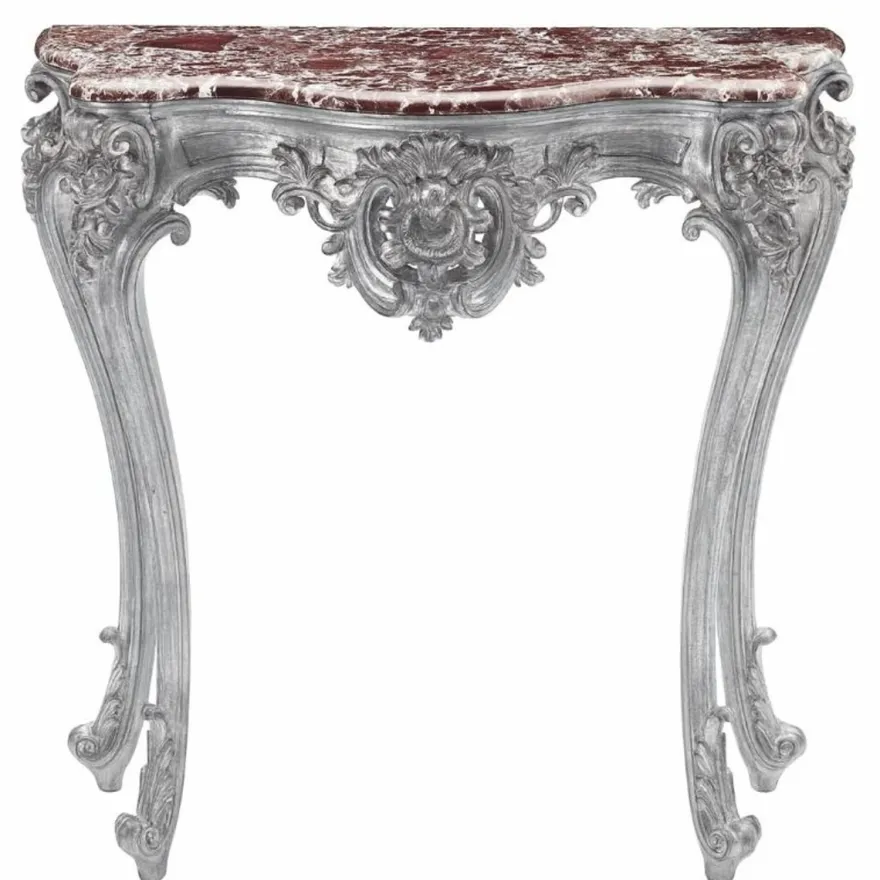 Casa Padrino Luxus Barock Konsole mit Marmorplatte Silber / Rot 93 x H. 88 cm - Made in Italy