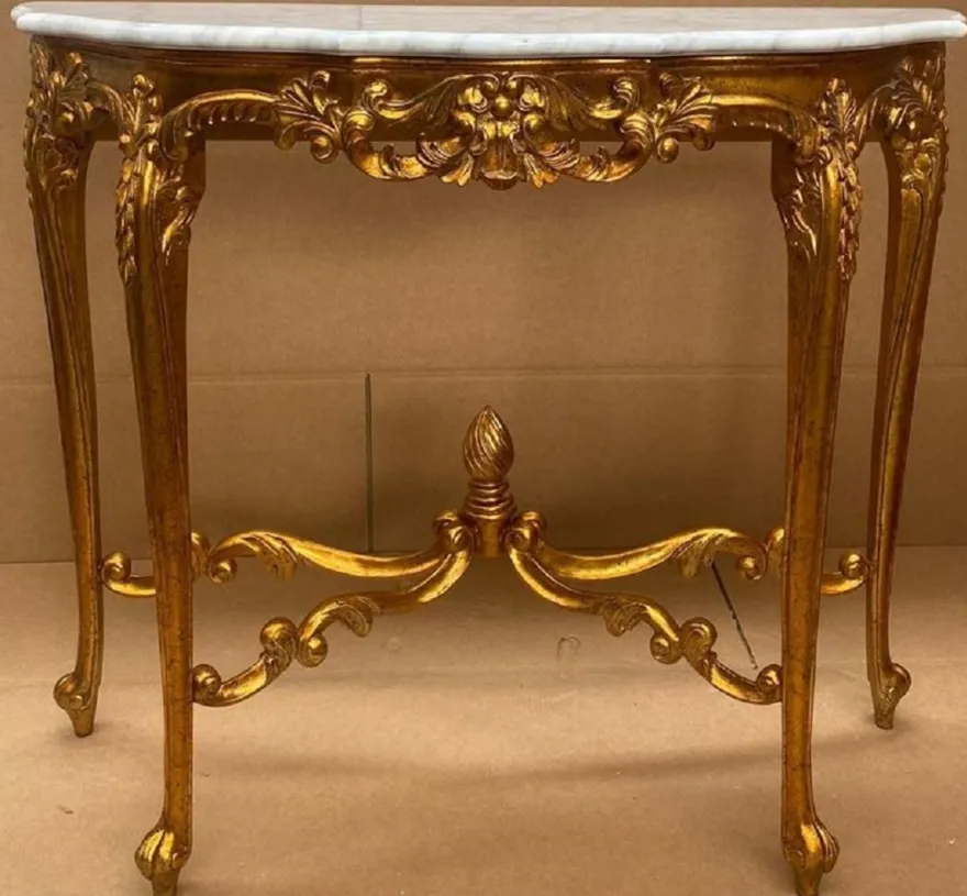 Casa Padrino Luxus Barock Konsole Gold / Weiß - Handgefertigter Massivholz Konsolentisch mit Marmorplatte - Barock Möbel - Luxus Qualität - Made in Italy