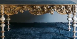 Casa Padrino Luxus Barock Konsole mit Marmorplatte Antik Weiß / Antik Gold / Schwarz 190 x 62 x H. 92 cm - Handgefertigter Antik Stil Konsolentisch