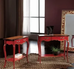 Casa Padrino Luxus Barock Konsole Antik Rot / Braun / Silber - Handgefertigter Konsolentisch mit Schublade - Luxus Wohnzimmer Möbel im Barockstil - Barock Möbel - Luxus Qualität - Made in Italy