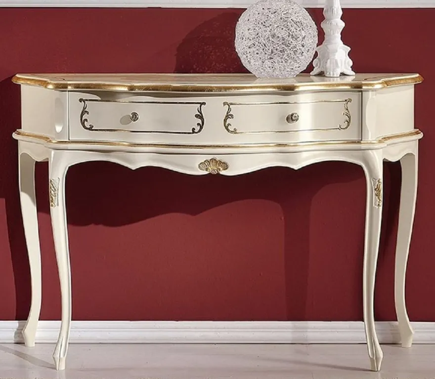 Casa Padrino Luxus Barock Konsole Cremefarben / Gold - Handgefertigter Massivholz Konsolentisch mit Schublade - Barock Möbel - Luxus Qualität - Made in Italy