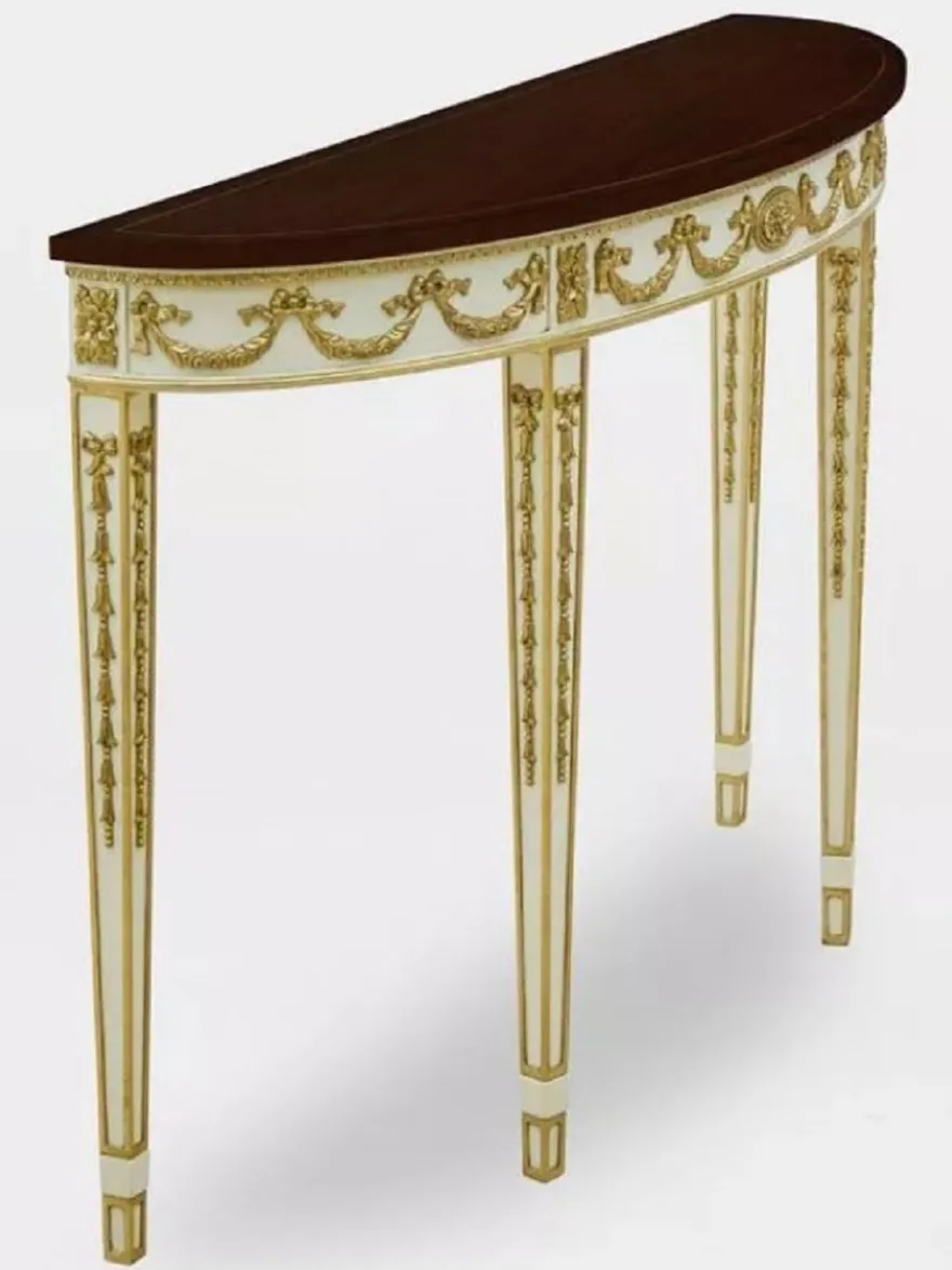 Casa Padrino Luxus Barock Konsole Weiß / Gold / Dunkelbraun - Handgefertigter Massivholz Konsolentisch - Luxus Wohnzimmer Möbel im Barockstil - Barock Möbel - Barock Einrichtung