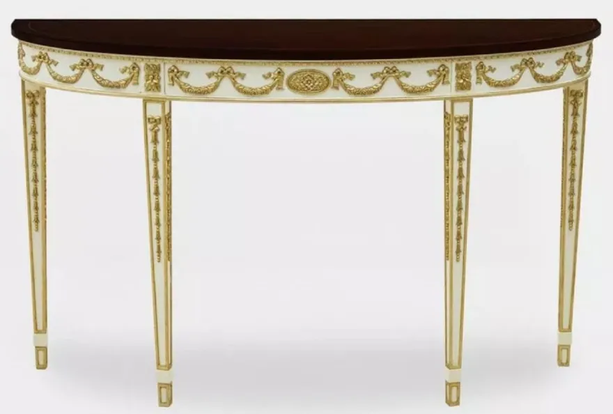 Casa Padrino Luxus Barock Konsole Weiß / Gold / Dunkelbraun - Handgefertigter Massivholz Konsolentisch - Luxus Wohnzimmer Möbel im Barockstil - Barock Möbel - Barock Einrichtung