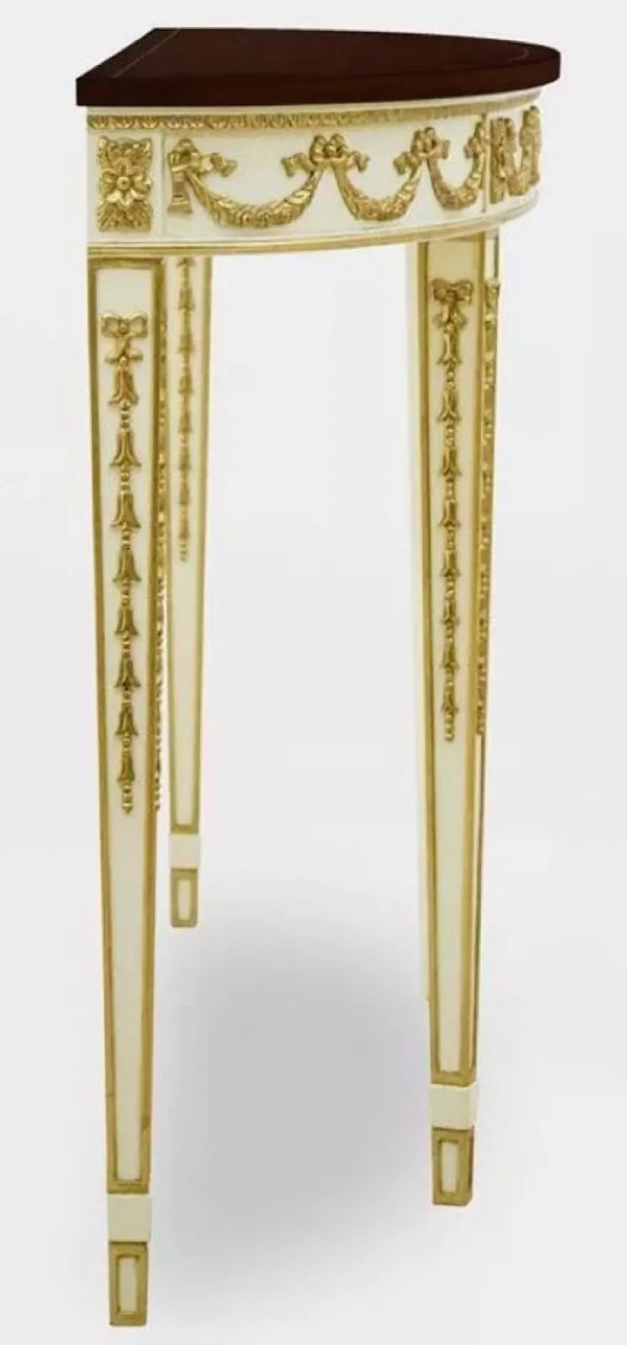 Casa Padrino Luxus Barock Konsole Weiß / Gold / Dunkelbraun - Handgefertigter Massivholz Konsolentisch - Luxus Wohnzimmer Möbel im Barockstil - Barock Möbel - Barock Einrichtung