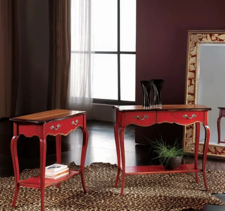 Casa Padrino Luxus Barock Konsole Antik Rot / Braun / Silber - Handgefertigter Konsolentisch mit 2 Schubladen - Luxus Wohnzimmer Möbel im Barockstil - Barock Möbel - Luxus Qualität - Made in Italy