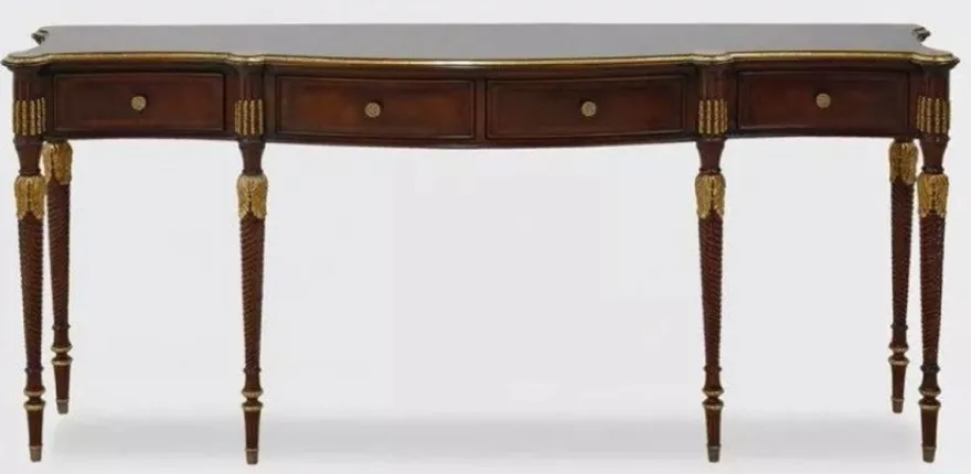 Casa Padrino Luxus Barock Konsole Dunkelbraun / Antik Gold - Handgefertigter Massivholz Konsolentisch mit 4 Schubladen - Luxus Wohnzimmer Möbel im Barockstil - Barock Möbel - Barock Einrichtung