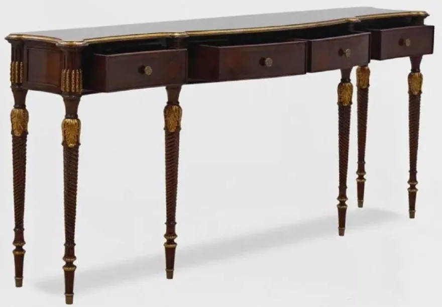 Casa Padrino Luxus Barock Konsole Dunkelbraun / Antik Gold - Handgefertigter Massivholz Konsolentisch mit 4 Schubladen - Luxus Wohnzimmer Möbel im Barockstil - Barock Möbel - Barock Einrichtung