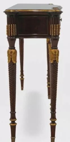 Casa Padrino Luxus Barock Konsole Dunkelbraun / Antik Gold - Handgefertigter Massivholz Konsolentisch mit 4 Schubladen - Luxus Wohnzimmer Möbel im Barockstil - Barock Möbel - Barock Einrichtung