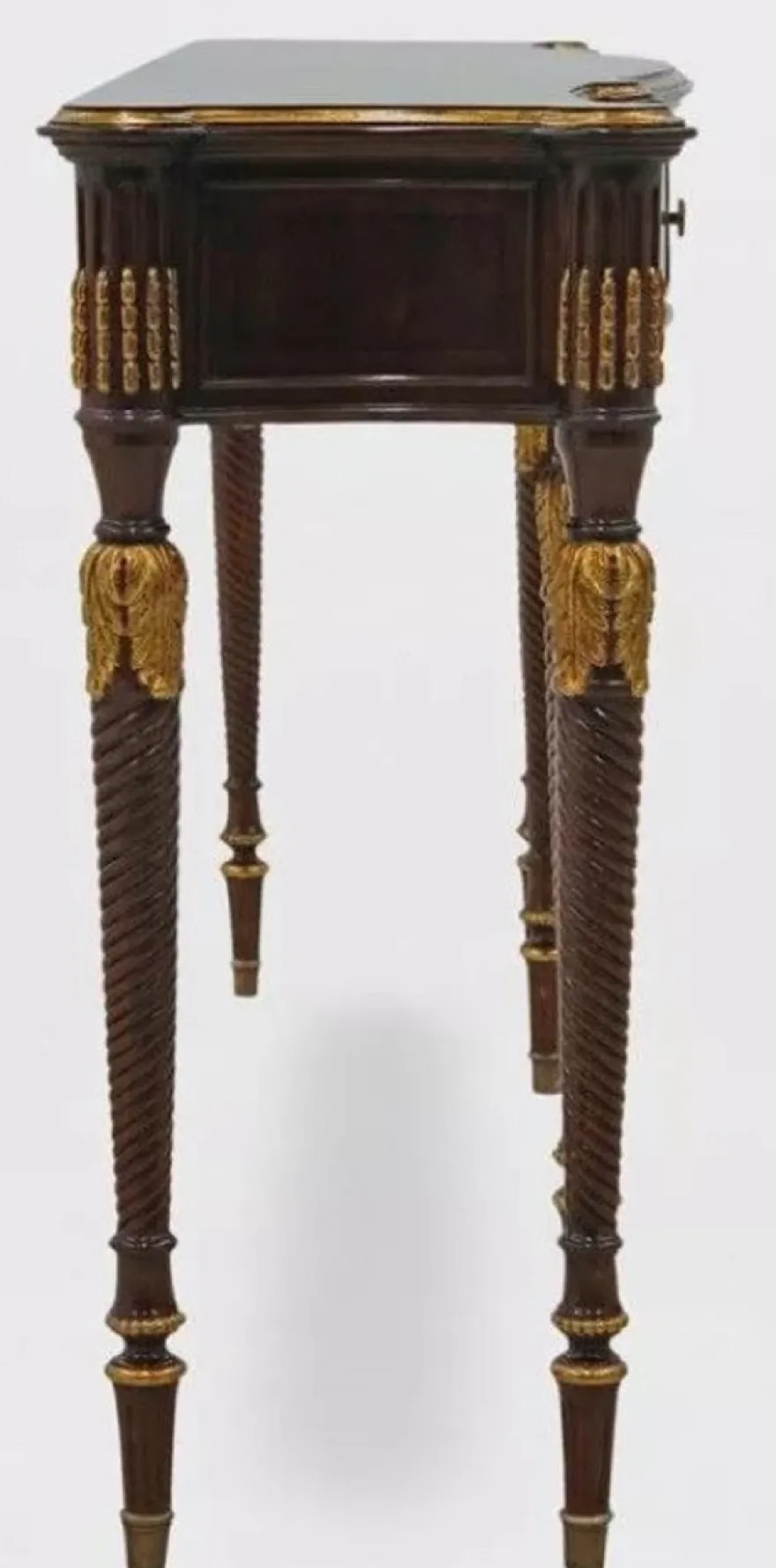 Casa Padrino Luxus Barock Konsole Dunkelbraun / Antik Gold - Handgefertigter Massivholz Konsolentisch mit 4 Schubladen - Luxus Wohnzimmer Möbel im Barockstil - Barock Möbel - Barock Einrichtung