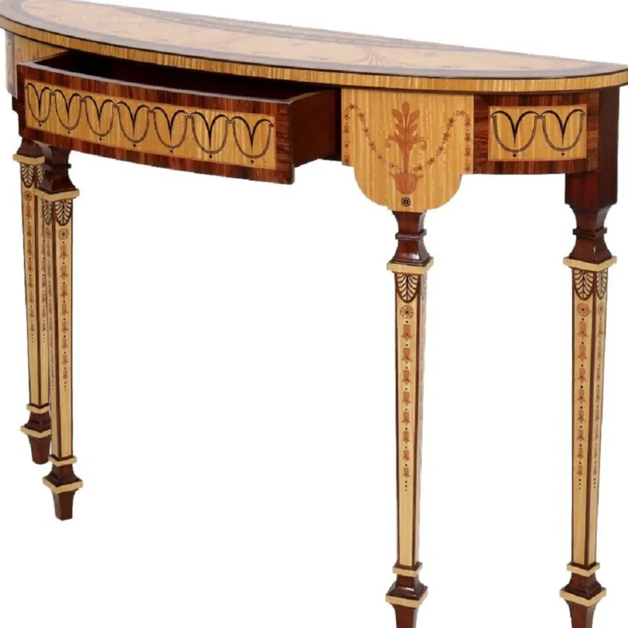 Casa Padrino Luxus Barock Konsole Naturfarben / Braun 120 cm - Handgefertigter Massivholz Konsolentisch mit Schublade - Luxus Wohnzimmer Möbel im Barockstil - Barock Möbel - Barock Einrichtung