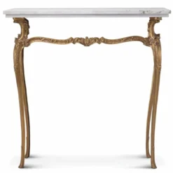 Casa Padrino Luxus Barock Konsole mit Marmorplatte Vintage Messing / Weiß 87,5 cm