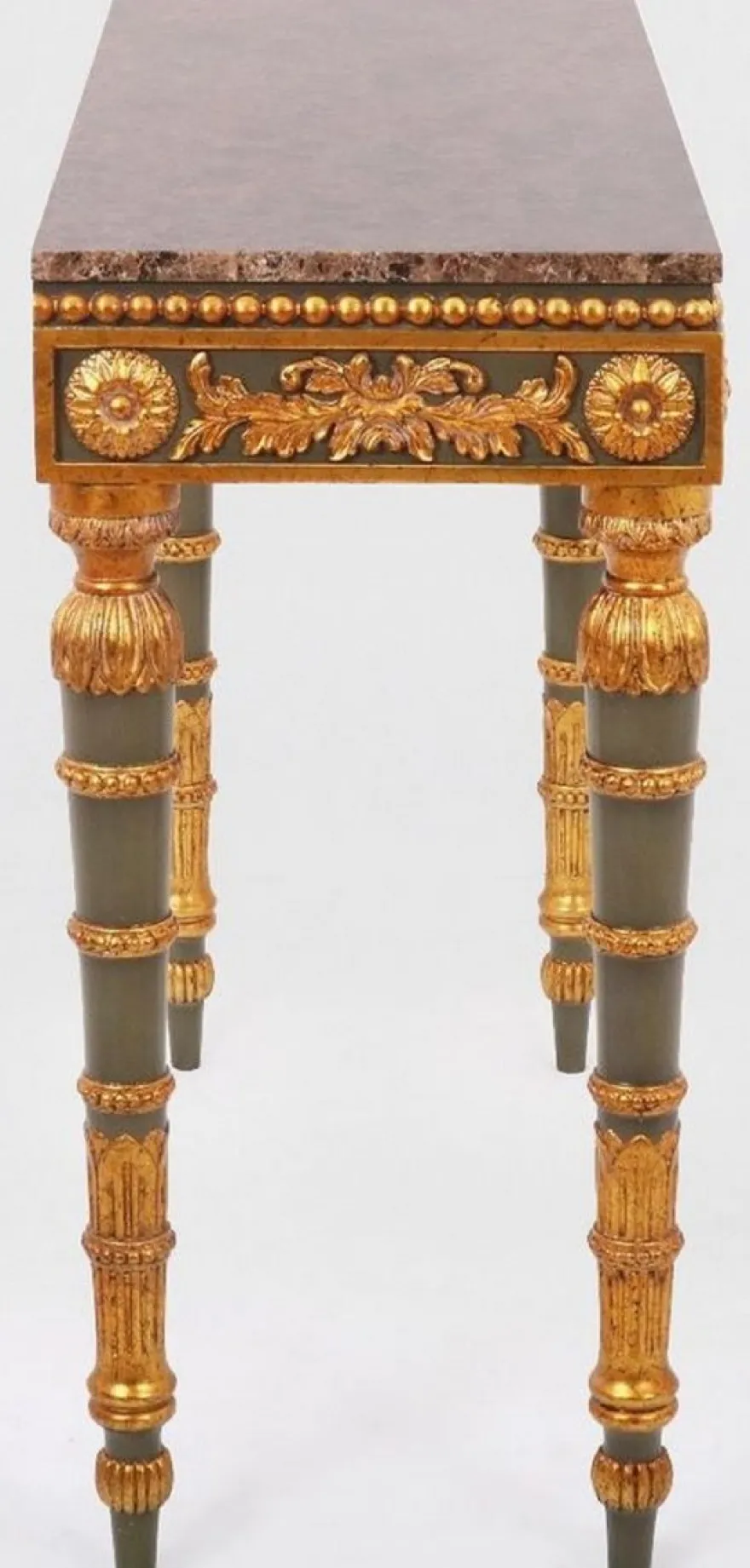 Casa Padrino Luxus Barock Konsole Grau / Antik Gold / Braun - Handgefertigter Massivholz Konsolentisch mit edlen Verzierungen und Marmorplatte - Barock Möbel