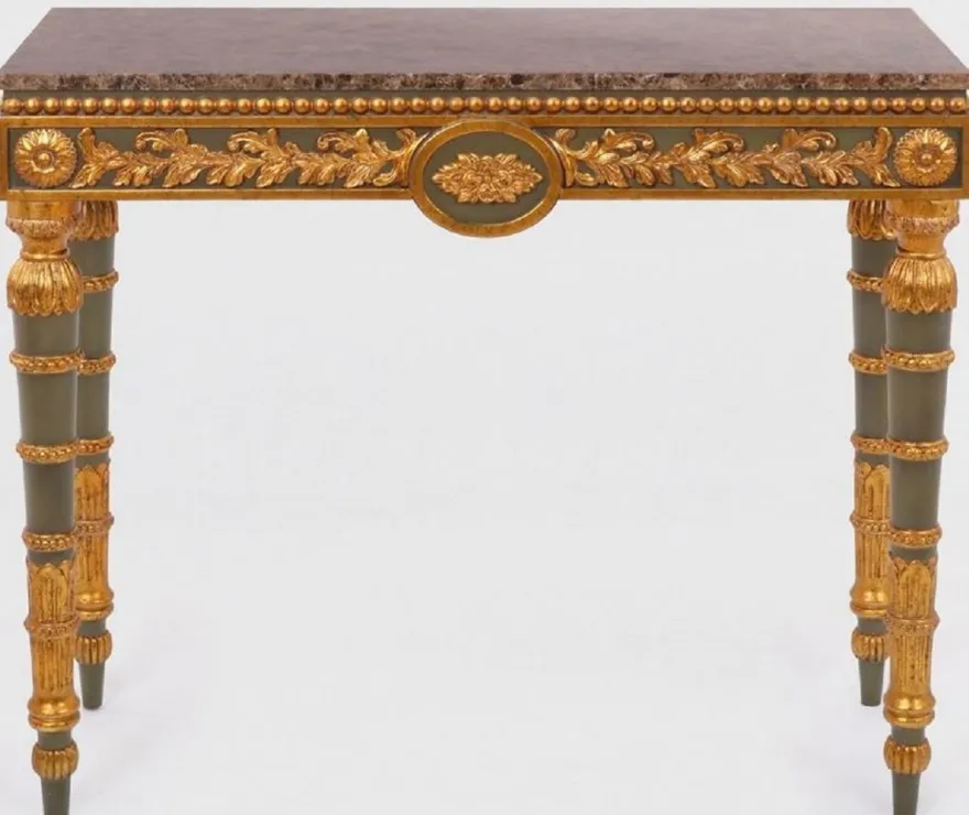 Casa Padrino Luxus Barock Konsole Grau / Antik Gold / Braun - Handgefertigter Massivholz Konsolentisch mit edlen Verzierungen und Marmorplatte - Barock Möbel