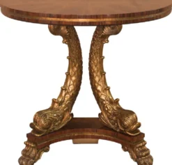 Casa Padrino Luxus Barock Konsole Braun / Gold 92 x 47 x H. 83 cm - Halbrunder Massivholz Konsolentisch mit dekorativen handgeschnitzten Koi Fischen und Löwenfüßen - Edel & Prunkvoll