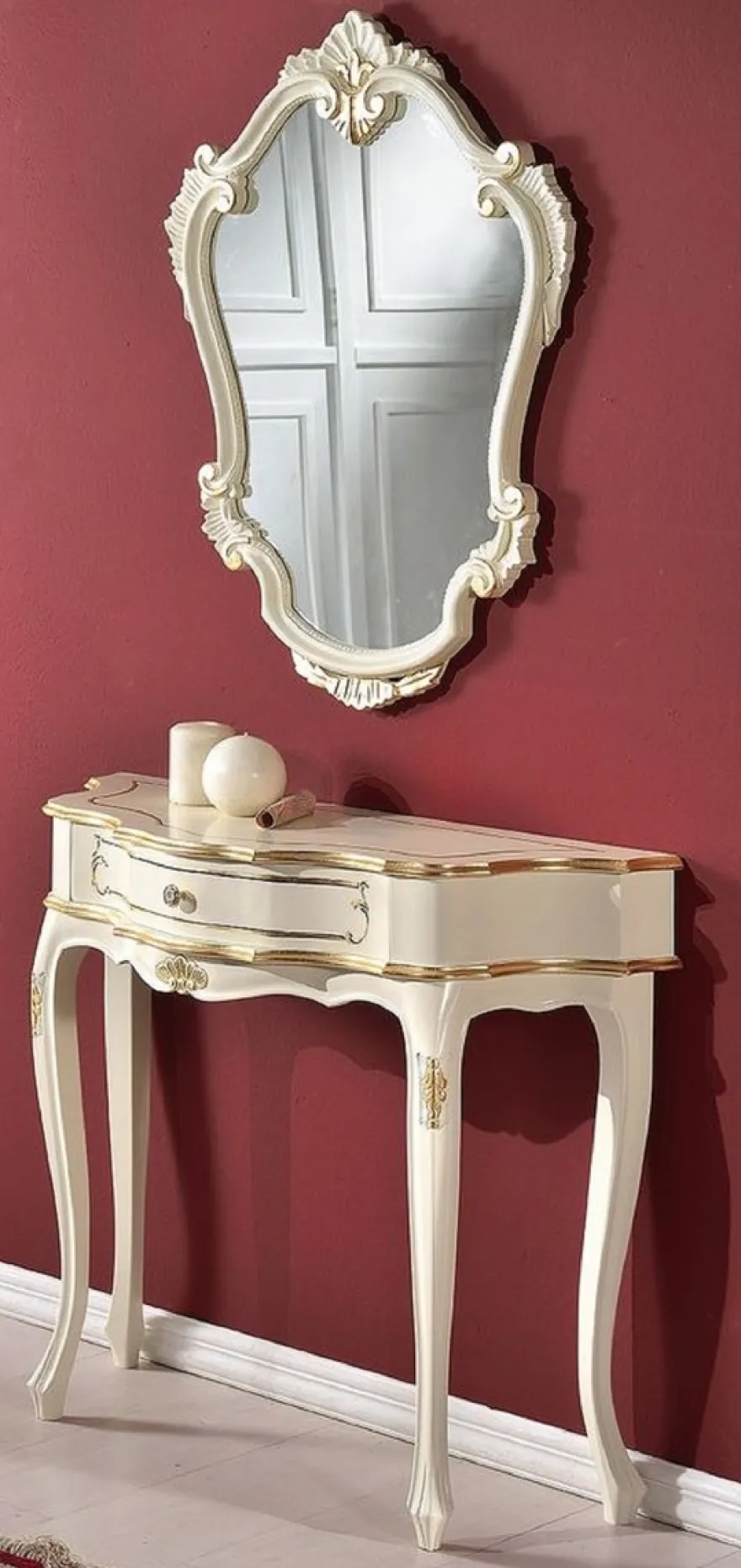 Casa Padrino Luxus Barock Konsole mit Wandspiegel Weiß / Gold - Handgefertigte Massivholz Barock Möbel - Luxus Qualität - Made in Italy