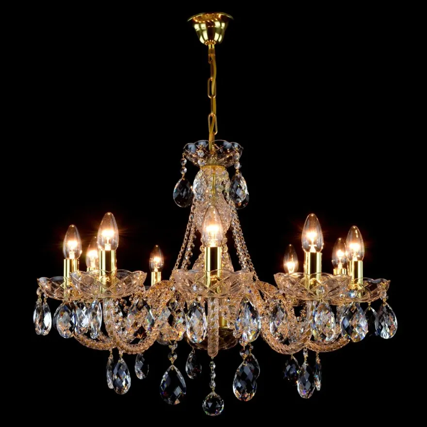 Casa Padrino Luxus Barock Kristall Kronleuchter Gold Ø 66 x H. 53 cm - Prunkvolle Messing Kronleuchter mit böhmischem Kristallglas - Barock Möbel - Edel & Prunkvoll