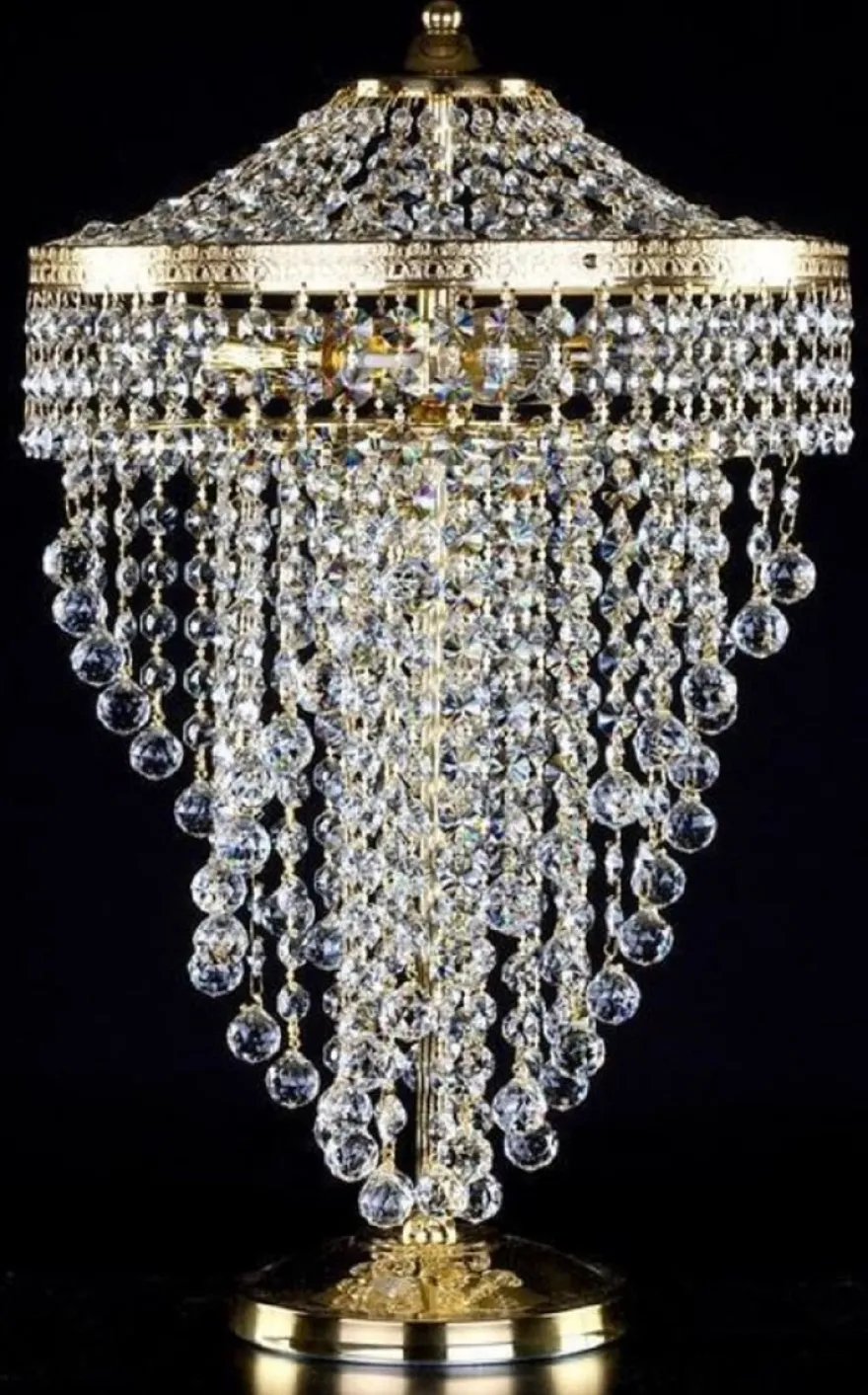 Casa Padrino Luxus Barock Kristall Tischleuchte Gold Ø 30 x H. 50 cm - Prunkvolle Schreibtischleuchte mit Böhmischem Kristallglas - Barock Kristall Leuchten