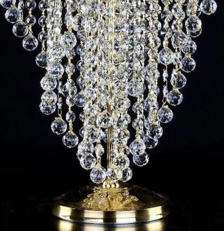 Casa Padrino Luxus Barock Kristall Tischleuchte Gold Ø 30 x H. 50 cm - Prunkvolle Schreibtischleuchte mit Böhmischem Kristallglas - Barock Kristall Leuchten