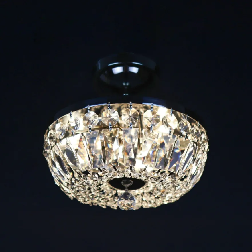 Casa Padrino Luxus Barock Kristall Deckenleuchte Silber Ø 30 x H. 16 cm - Prunkvolle Messing Deckenleuchte mit böhmischem Kristallglas - Barock Möbel - Edel & Prunkvoll