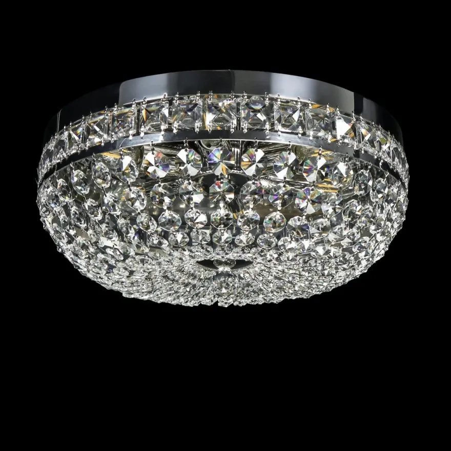 Casa Padrino Luxus Barock Kristall Deckenleuchte Silber Ø 40 x H. 17 cm - Prunkvolle Messing Deckenleuchte mit böhmischem Kristallglas - Barock Möbel - Edel & Prunkvoll