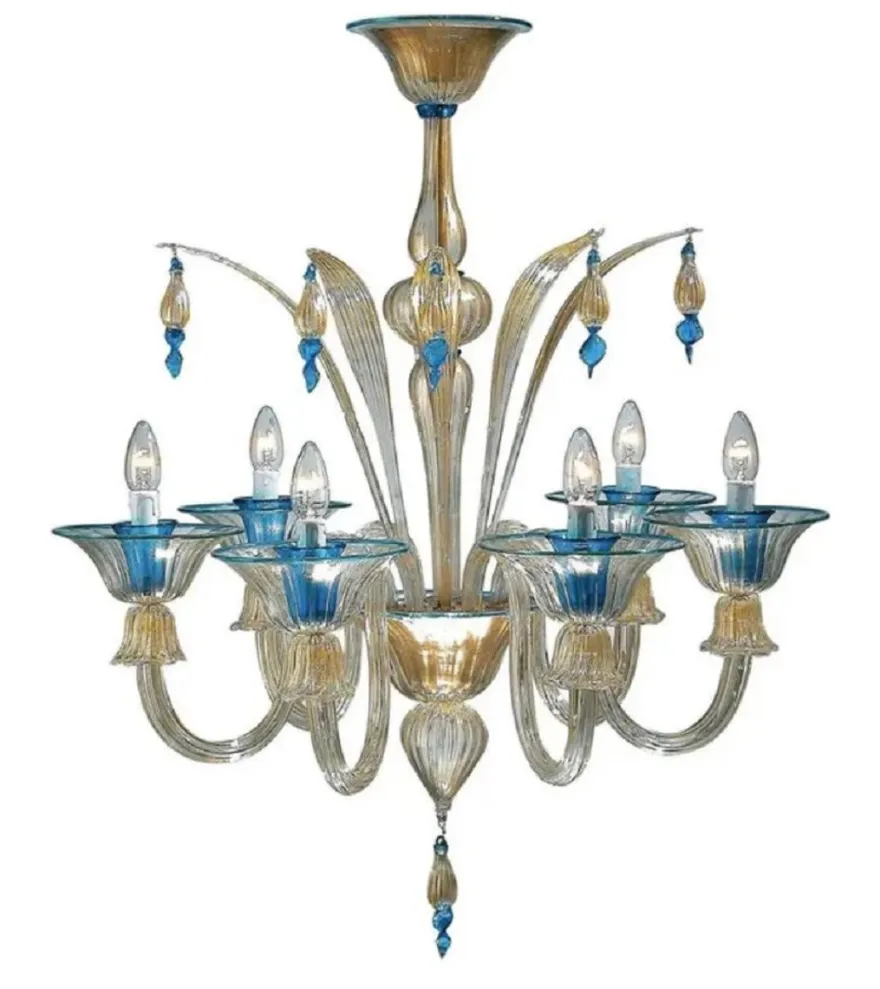 Casa Padrino Luxus Barock Kristallglas Kronleuchter Gold / Blau Ø 75 x H. 90 cm - Made in Italy