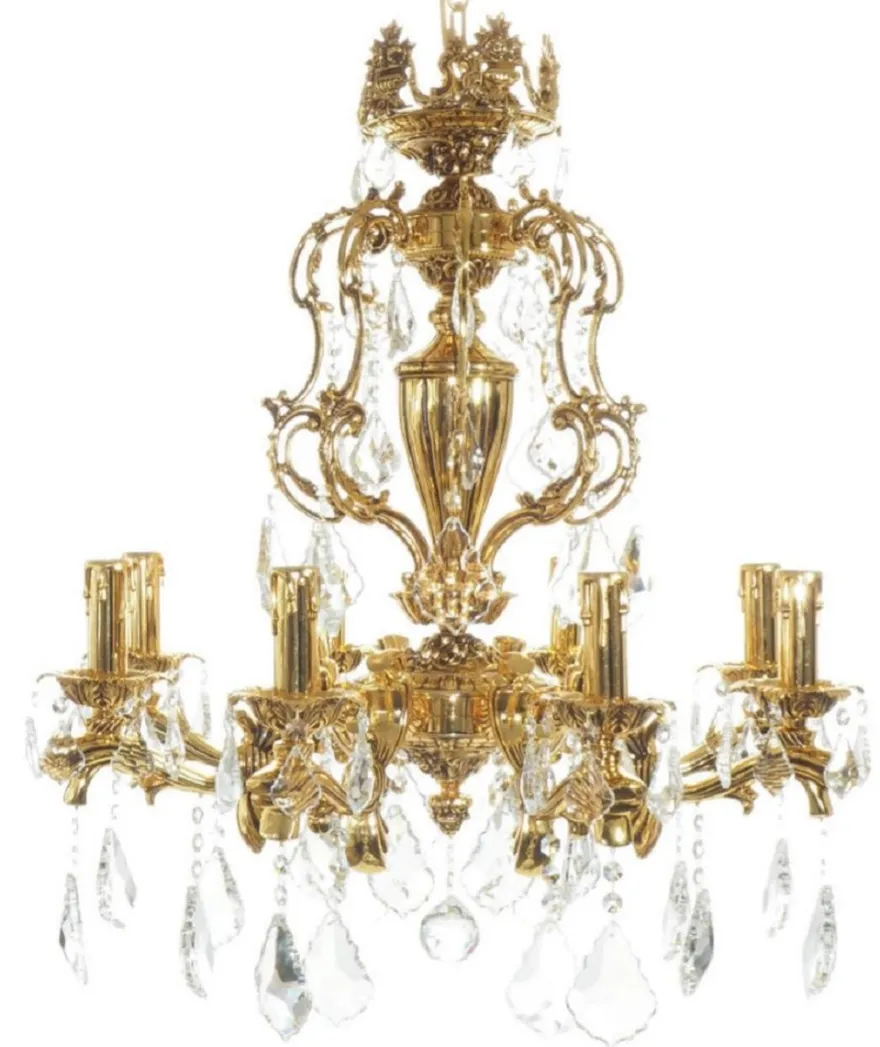 Casa Padrino Luxus Barock Kristall Kronleuchter Gold Ø 70 x H. 80 cm - Prunkvoller Messing Kronleuchter mit edlem Kristallglas - Barock Wohnzimmer Kronleuchter - Barock Hotel Kronleuchter