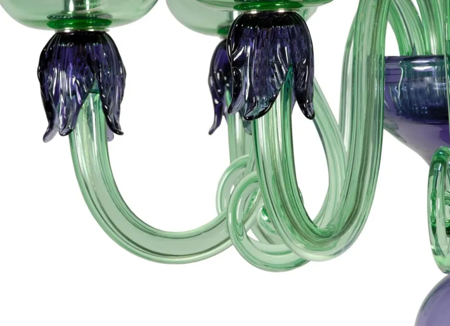 Casa Padrino Luxus Barock Kristallglas Kronleuchter Grün / Lila Ø 75 x H. 85 cm - Made in Italy