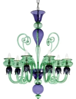 Casa Padrino Luxus Barock Kristallglas Kronleuchter Grün / Lila Ø 75 x H. 85 cm - Made in Italy