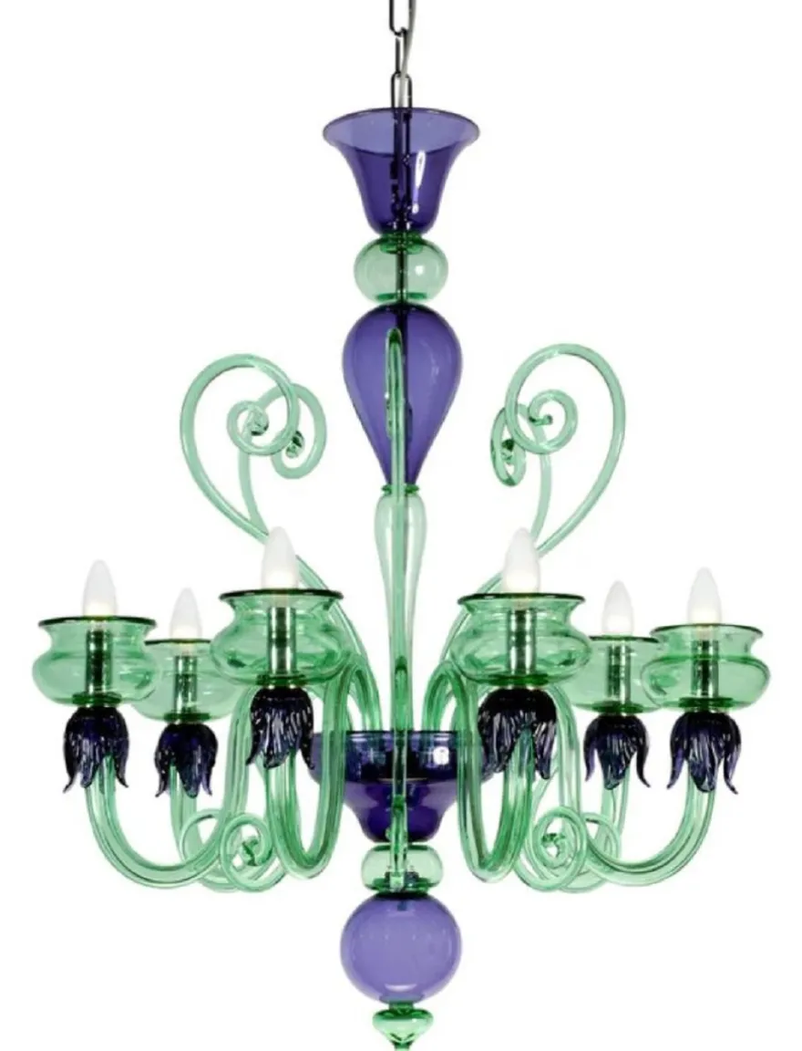Casa Padrino Luxus Barock Kristallglas Kronleuchter Grün / Lila Ø 75 x H. 85 cm - Made in Italy