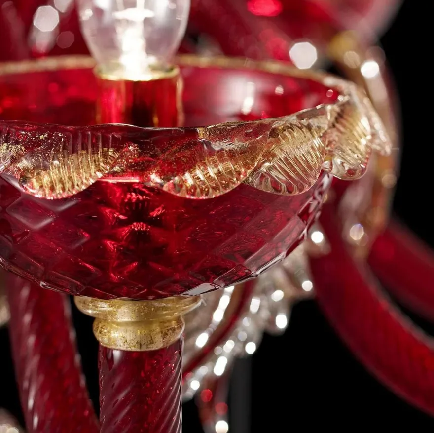 Casa Padrino Luxus Barock Kristallglas Kronleuchter Rot / Gold 100 x 65 x H. 105 cm - Made in Italy
