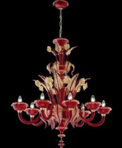 Casa Padrino Luxus Barock Kristallglas Kronleuchter Rot / Gold 100 x 65 x H. 105 cm - Made in Italy