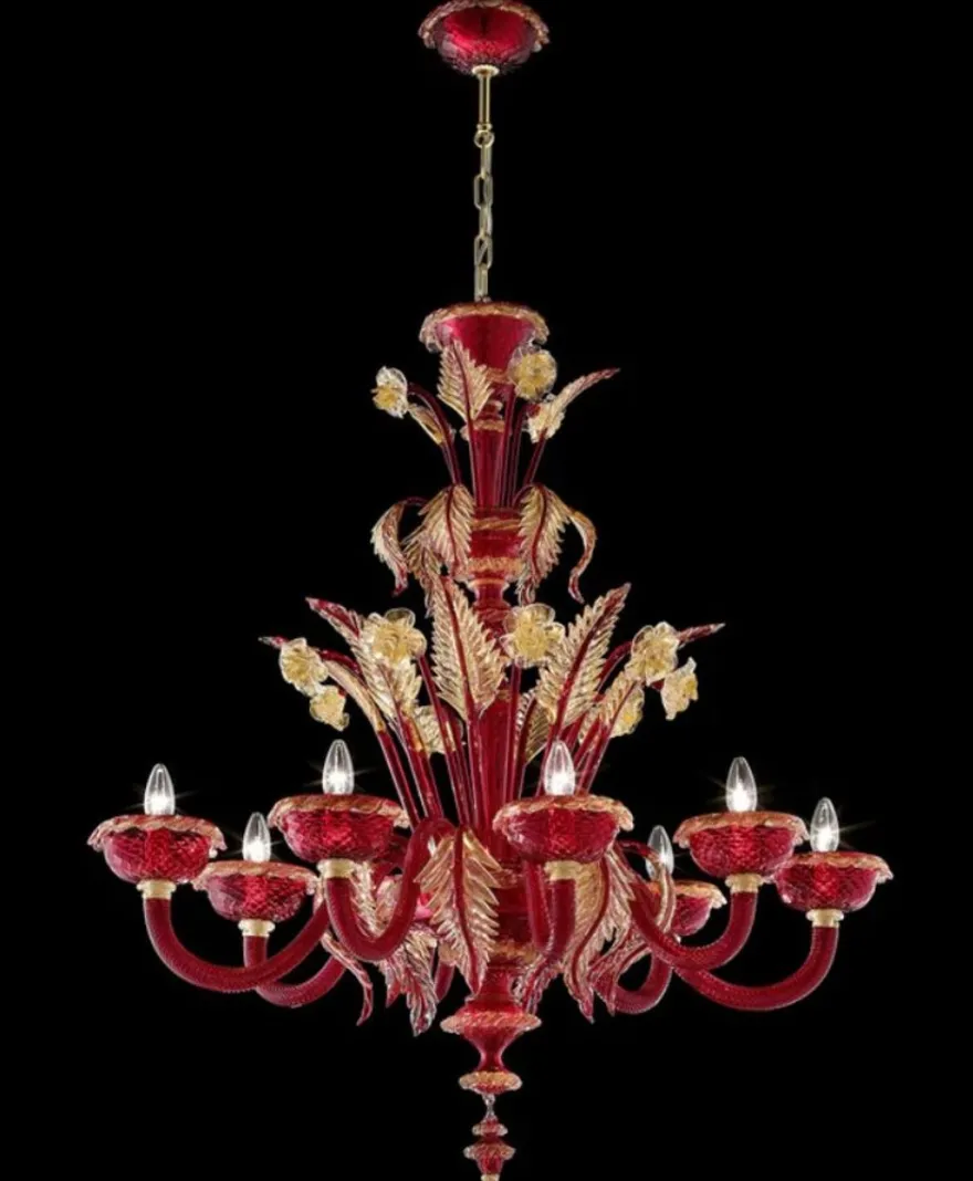 Casa Padrino Luxus Barock Kristallglas Kronleuchter Rot / Gold 100 x 65 x H. 105 cm - Made in Italy