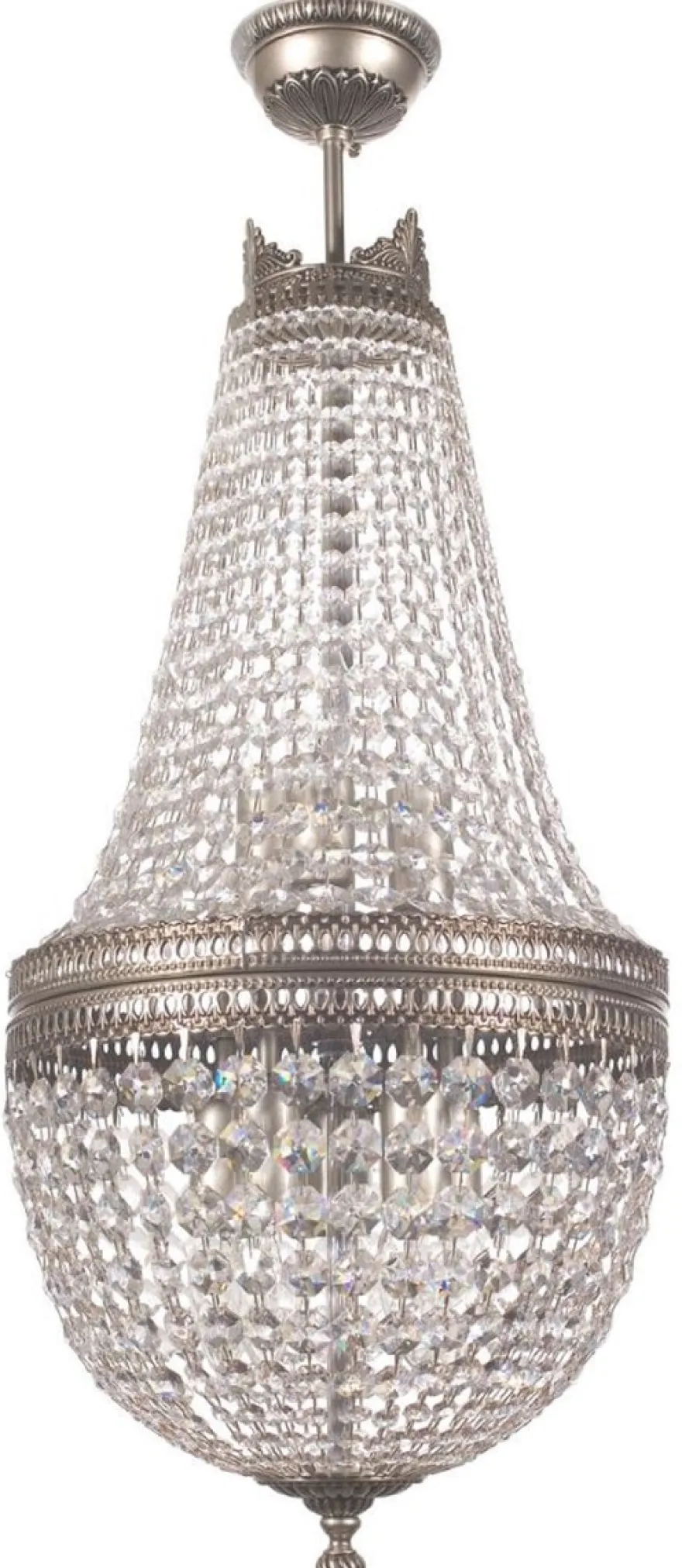 Casa Padrino Luxus Barock Kristall Kronleuchter Silber Ø 40 x H. 95 cm - Runder Wohnzimmer Kronleuchter im Barockstil - Edel & Prunkvoll
